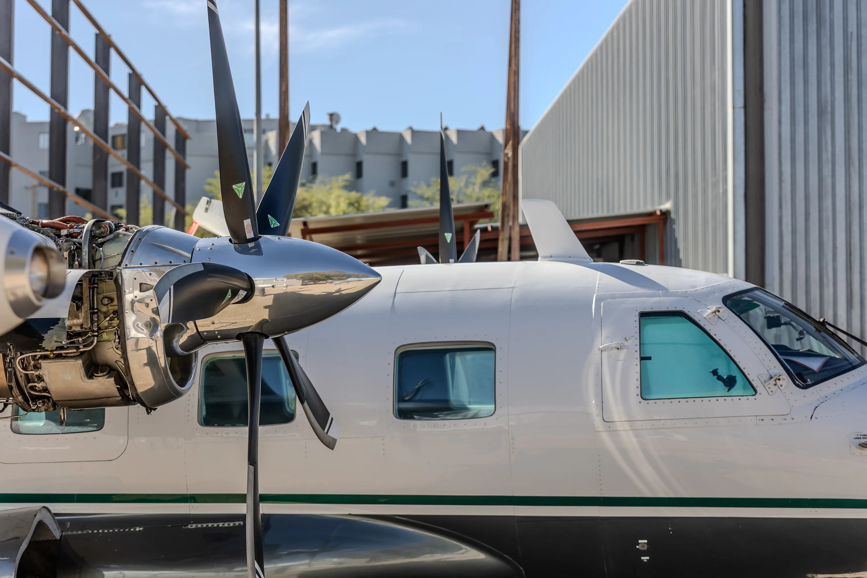 Close aircraft inspection at the hangar