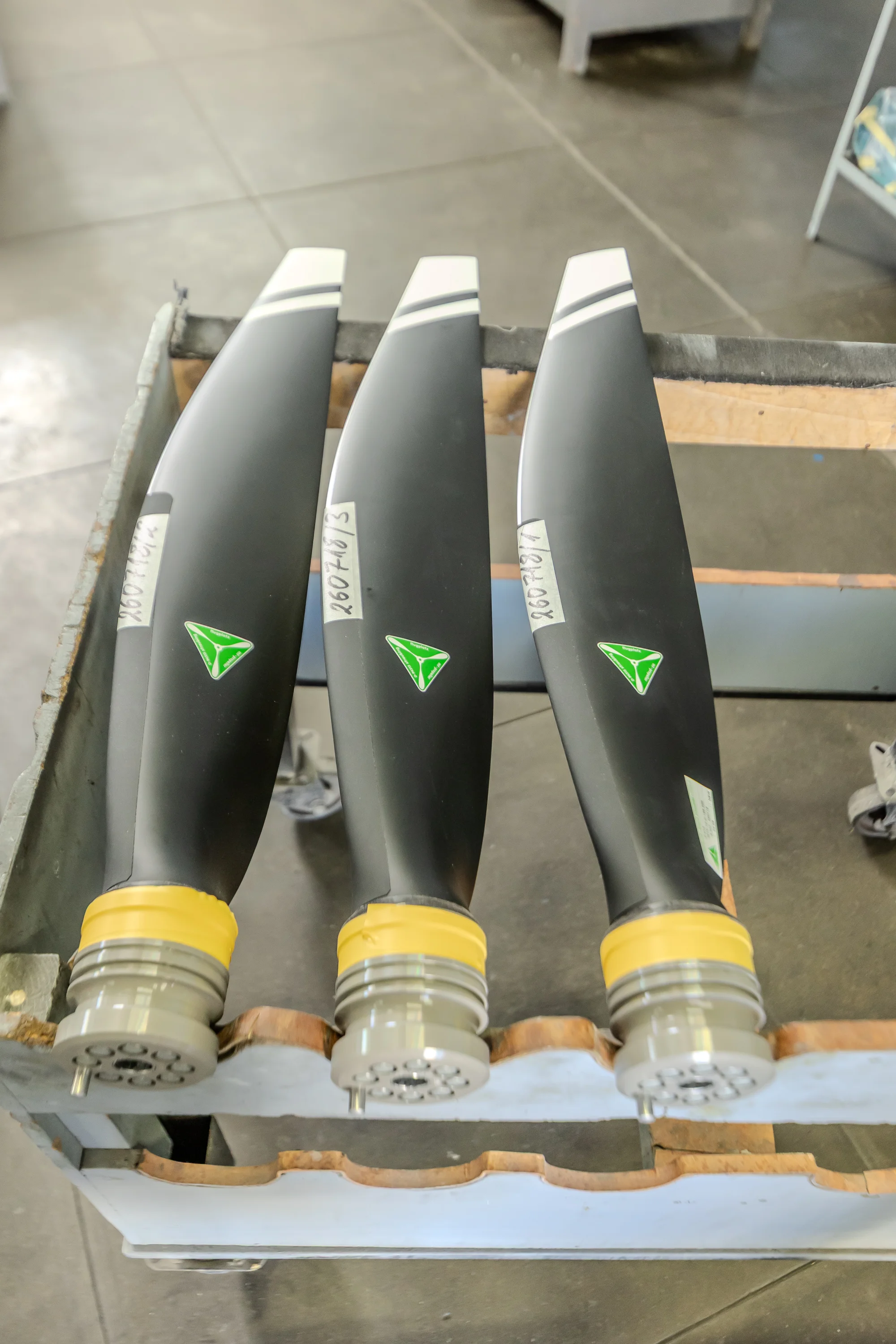 Aircraft propeller blades prepared for specialist work